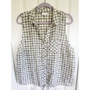 J. Jill XL Cotton Silk Blend Button Up Tie Front Sleeveless Top Green Sleeveless